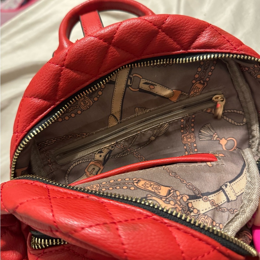 Red Quilted Leather Backpack